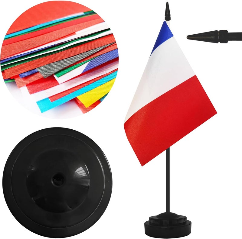 Yamiuo 2 Pack France Desk Flag Set, French Desktop Small Miniature Table Office Flag with 12" Black Pole and Black Base, Offices, Classroom, Home, Festival Decoration (France) - Image 3